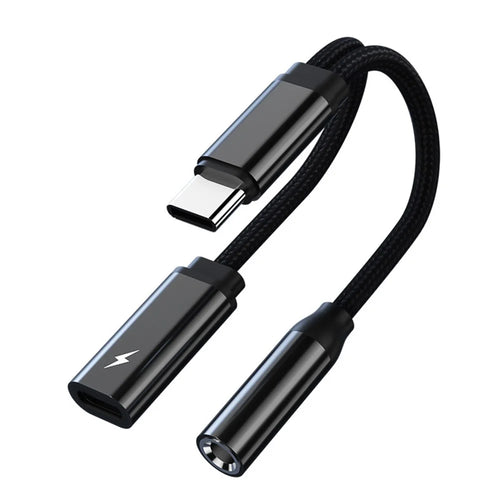 TIANSTON T31 For iPhone 15 Type-C Male to 3.5mm + Type-C Female Headphone Adapter Splitter Cable - 1
