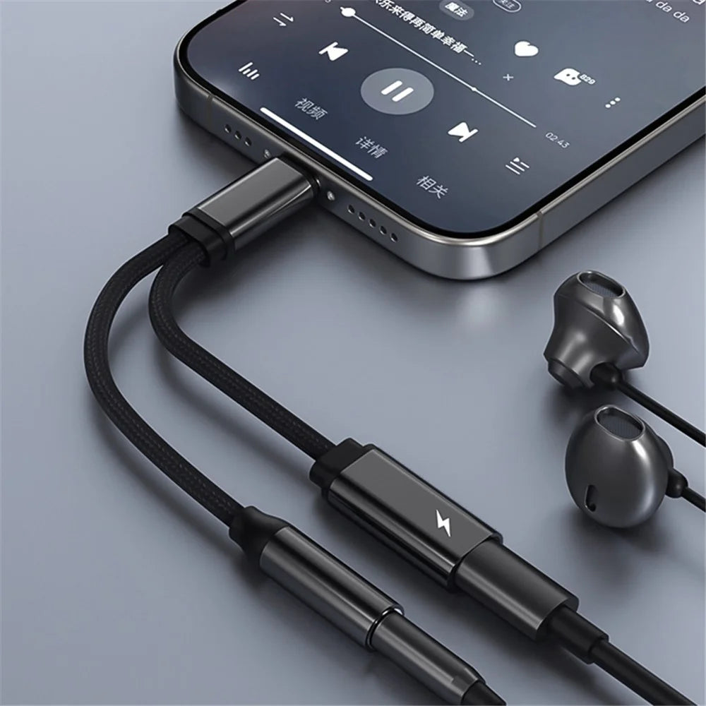 TIANSTON T31 For iPhone 15 Type-C Male to 3.5mm + Type-C Female Headphone Adapter Splitter Cable - 2