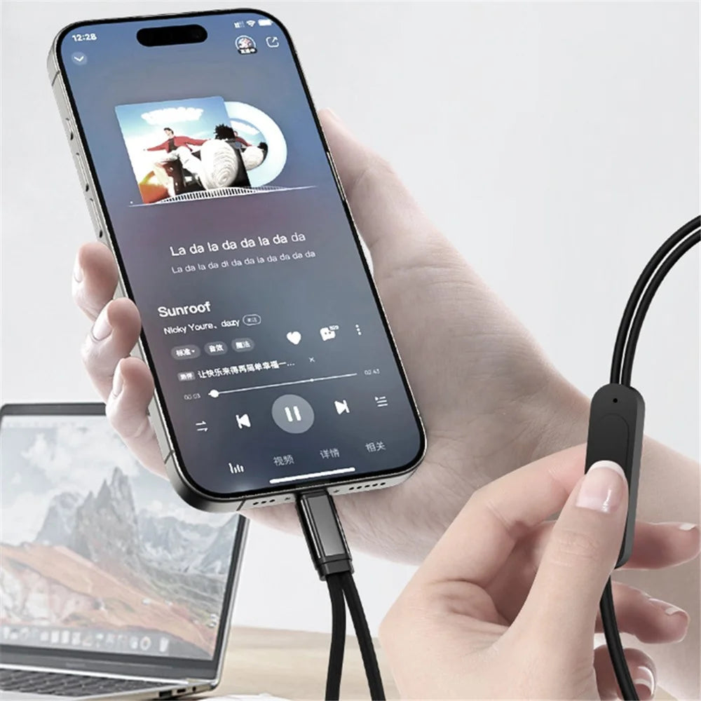 TIANSTON T31 For iPhone 15 Type-C Male to 3.5mm + Type-C Female Headphone Adapter Splitter Cable - 3