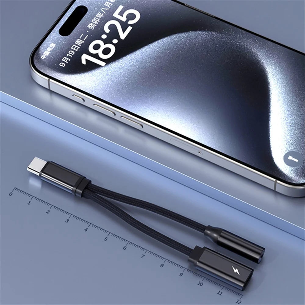 TIANSTON T31 For iPhone 15 Type-C Male to 3.5mm + Type-C Female Headphone Adapter Splitter Cable - 4