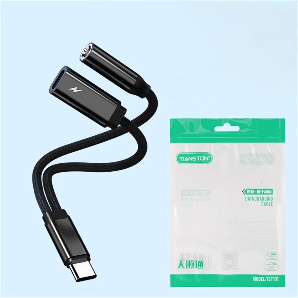 TIANSTON T31 For iPhone 15 Type-C Male to 3.5mm + Type-C Female Headphone Adapter Splitter Cable - 6
