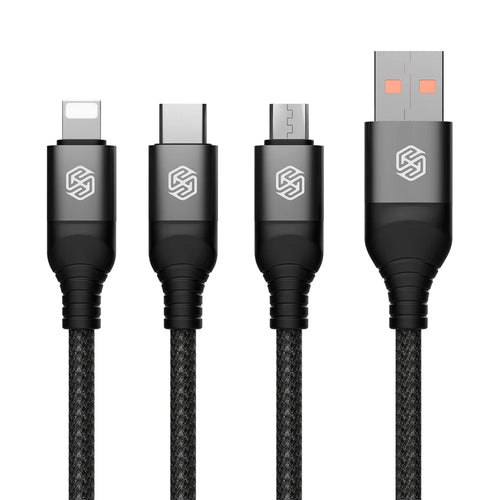 NILLKIN Swift Pro 3-in-1 Cable Nylon Braided USB to Type-C / iP / Micro Charging Cord - Black - 1