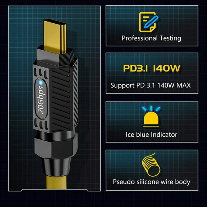 0.2m 140W Fast Charging 20Gbps 8K 60Hz USB3.2 Type-C Female to Male Data Cable - 5