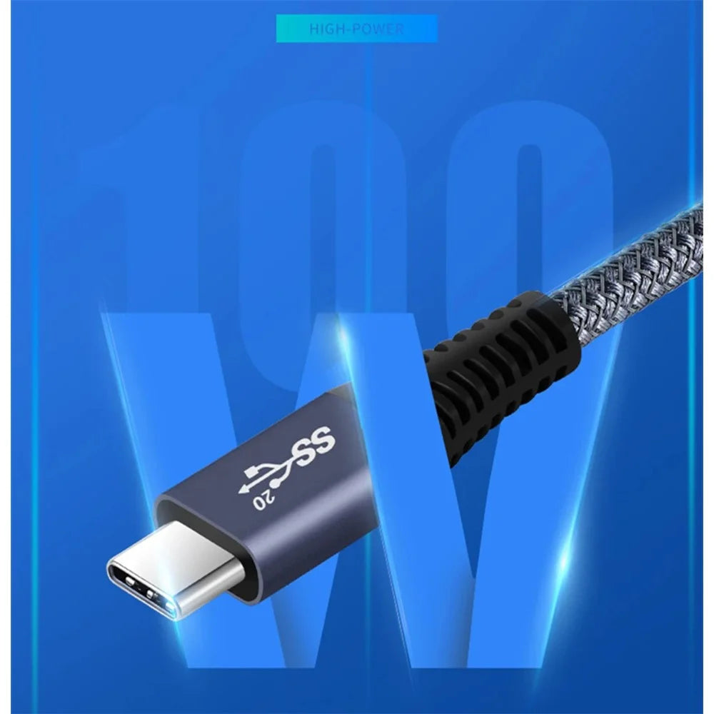 2m Right Angle Type-C Braided Cable USB-C to USB-C 100W Fast Charging Data Cable, 20Gb / s, 4K 60Hz - 4
