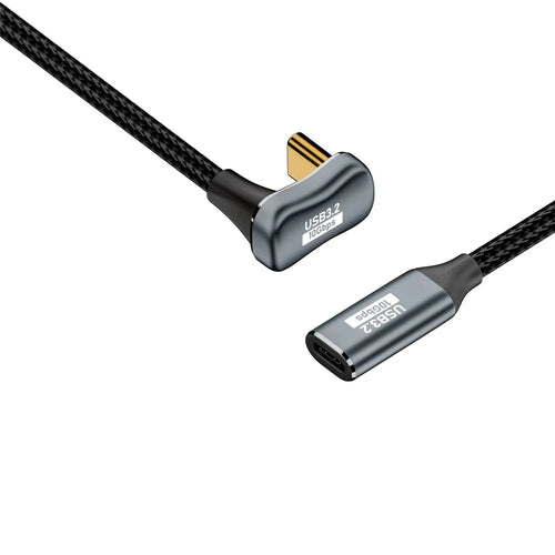 2m USB3.2 U-shape Type-C Male to Type-C Female Cable PD 100W Braided Conversion Cord - 1