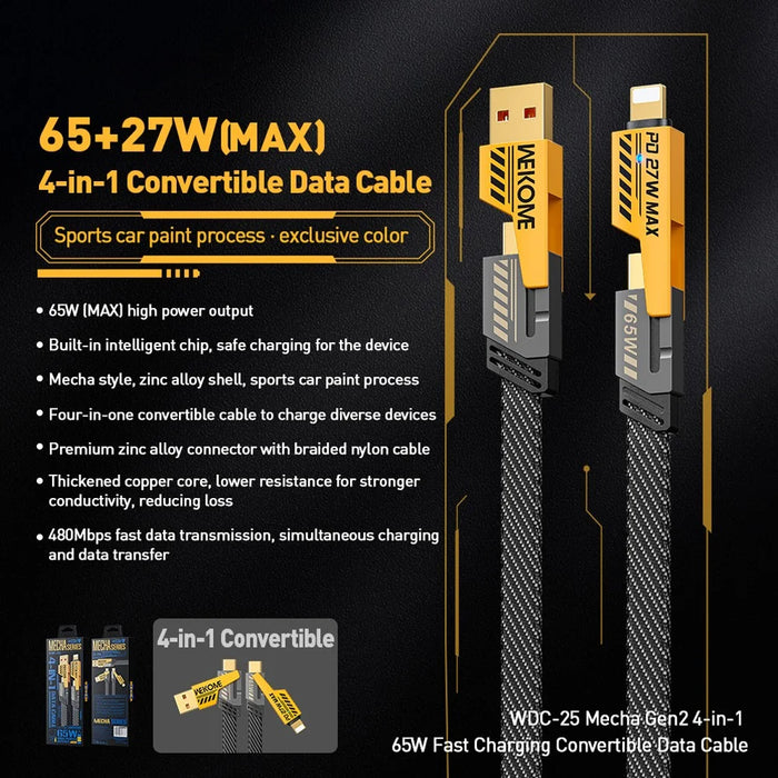WEKOME WDC-25 4 in 1 1.2m Fast Phone Charger 65W Magnetic Charging Cable for Micro USB / Type C / IP Device - 3