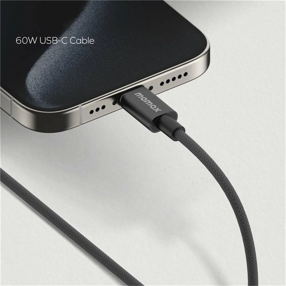 MOMAX Elite 1.5m USB C to USB C PD 60W Fast Charging Wire Nylon Braided Data Cable - Black - 2