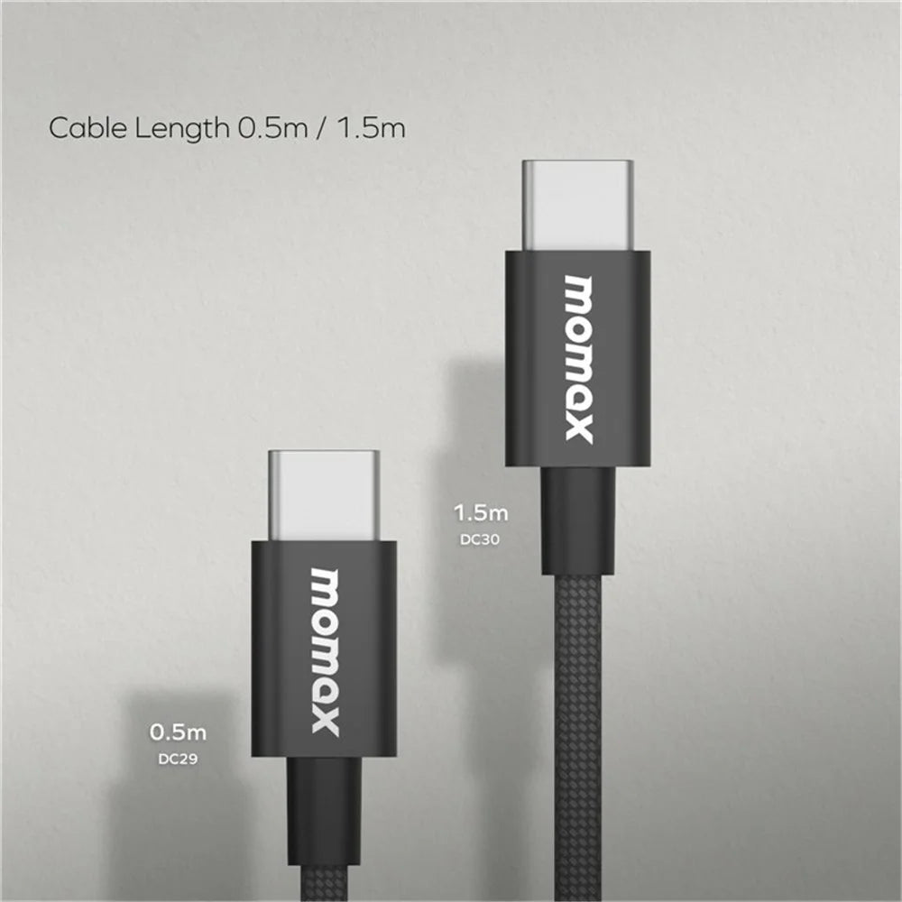 MOMAX Elite 1.5m USB C to USB C PD 60W Fast Charging Wire Nylon Braided Data Cable - Black - 4
