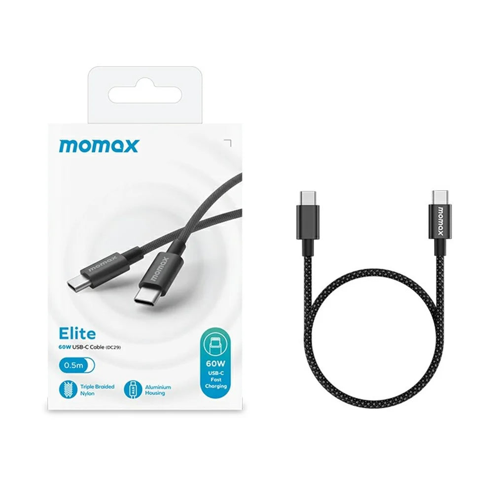 MOMAX Elite 1.5m USB C to USB C PD 60W Fast Charging Wire Nylon Braided Data Cable - Black - 7