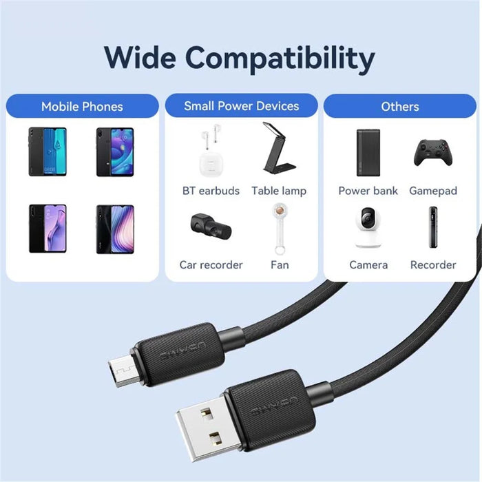 USAMS US-SJ690 1m Micro USB 2A Fast Charging Cable Copper Wire 480Mbps Data Transmission Cord - Black - 5