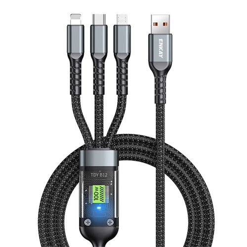 ENKAY HAT PRINCE 1.2m 3-in-1 Charging Cable USB A to iP+Type-C+Micro USB 5A Fast Charging Cord with Indicator Light - 1