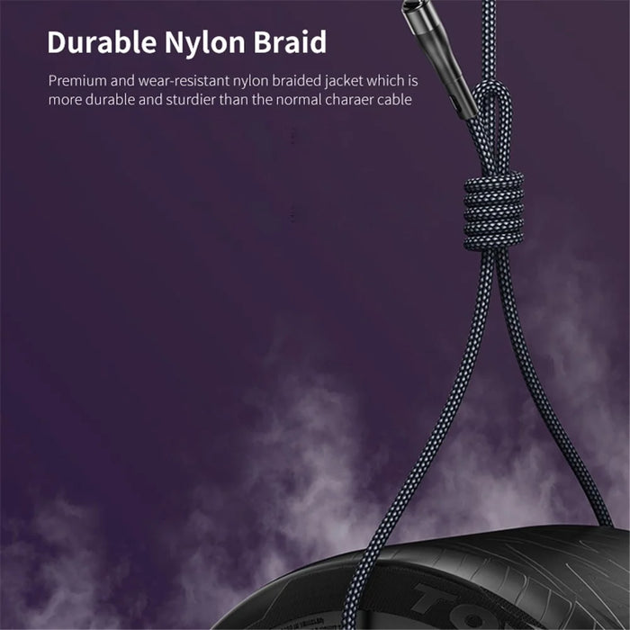 ENKAY 1.3m USB / Type-C to iP / Type-C / Micro USB 5A Fast Charge Data Cable with LED Indicator, Nylon Braided - Black - 7