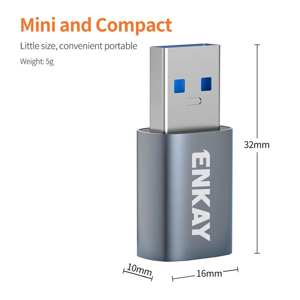 ENKAY ENK-AT118 USB 3.1 Male to Type-C Female Converter Data Transfer Fast Charging Adapter - 5