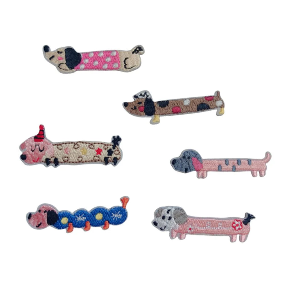 6 Pcs Cute Cartoon Dachshund Embroidered Patches Creative Self-Adhesive Appliques DIY Craft Decorations - 1