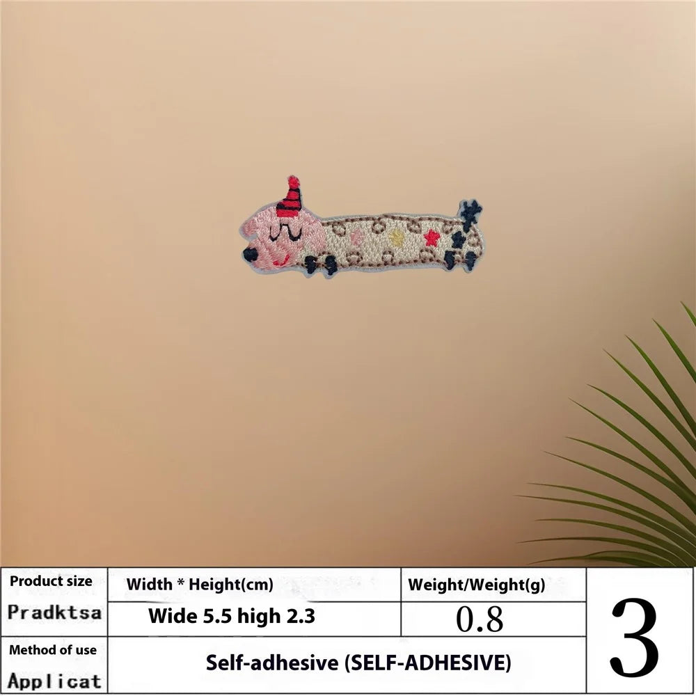 6 Pcs Cute Cartoon Dachshund Embroidered Patches Creative Self-Adhesive Appliques DIY Craft Decorations - 7