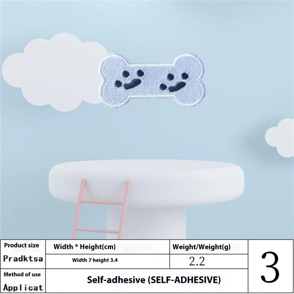 3 Pcs Cute Cartoon Expression Embroidered Patches Creative Self-Adhesive Appliques DIY Craft Decorations - 7