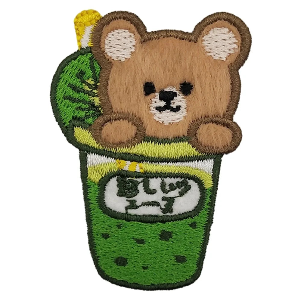 Cute Cartoon Animal Fruit Cup Embroidered Patches Creative Self-Adhesive Appliques DIY Craft Decorations - No.1 - 1
