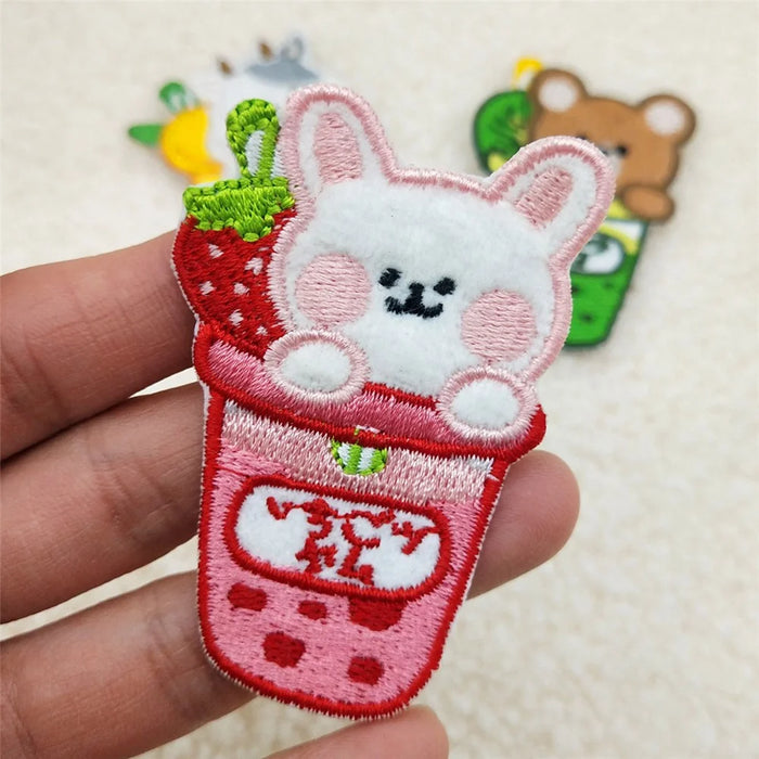 Cute Cartoon Animal Fruit Cup Embroidered Patches Creative Self-Adhesive Appliques DIY Craft Decorations - No.1 - 4