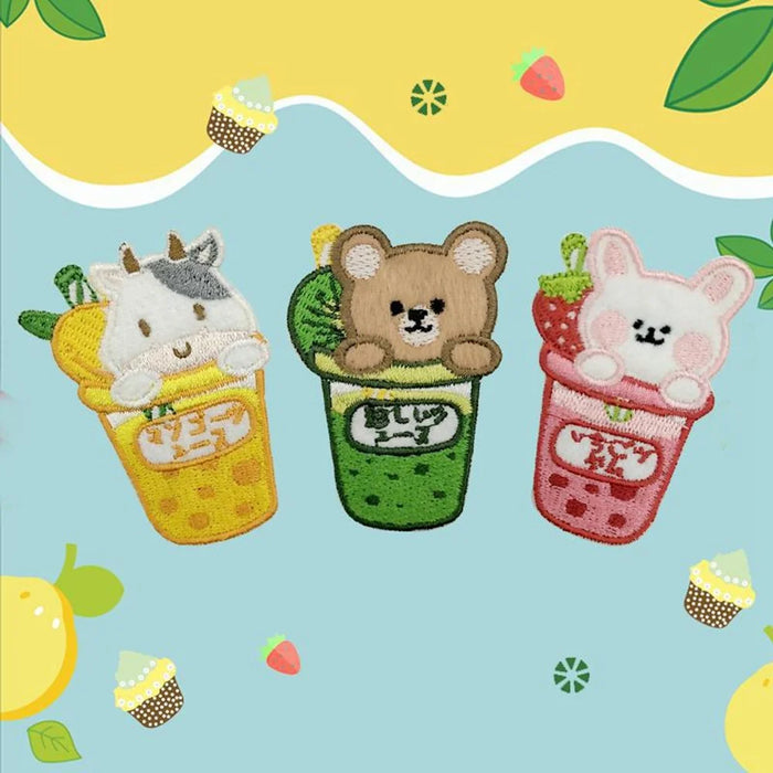 Cute Cartoon Animal Fruit Cup Embroidered Patches Creative Self-Adhesive Appliques DIY Craft Decorations - No.1 - 5
