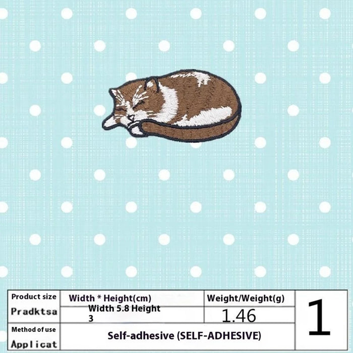 Cute Sleeping Cat Embroidered Patches Creative Self-Adhesive Appliques DIY Craft Decorations - No.1 - 2