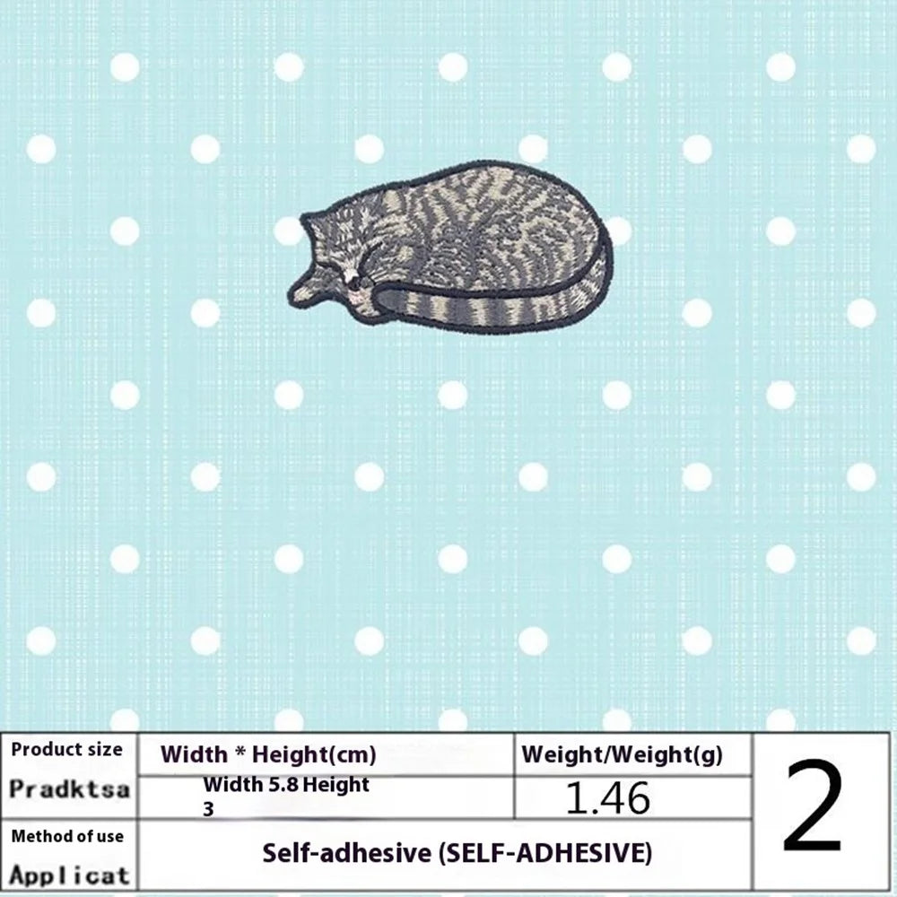 5 Pcs Cute Sleeping Cat Embroidered Patches Creative Self-Adhesive Appliques DIY Craft Decorations - 3