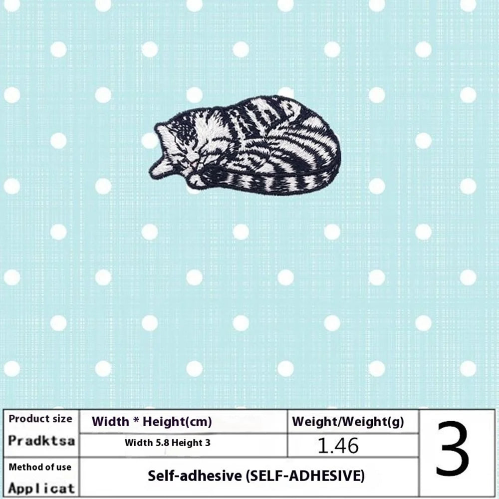 5 Pcs Cute Sleeping Cat Embroidered Patches Creative Self-Adhesive Appliques DIY Craft Decorations - 4