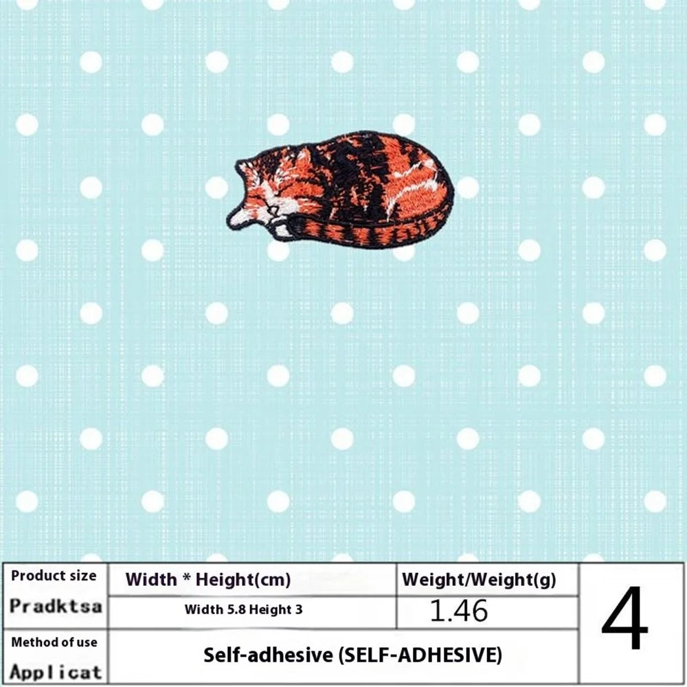 5 Pcs Cute Sleeping Cat Embroidered Patches Creative Self-Adhesive Appliques DIY Craft Decorations - 5
