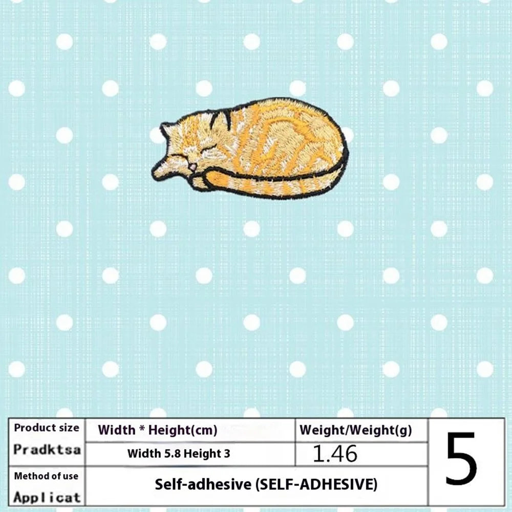 5 Pcs Cute Sleeping Cat Embroidered Patches Creative Self-Adhesive Appliques DIY Craft Decorations - 6