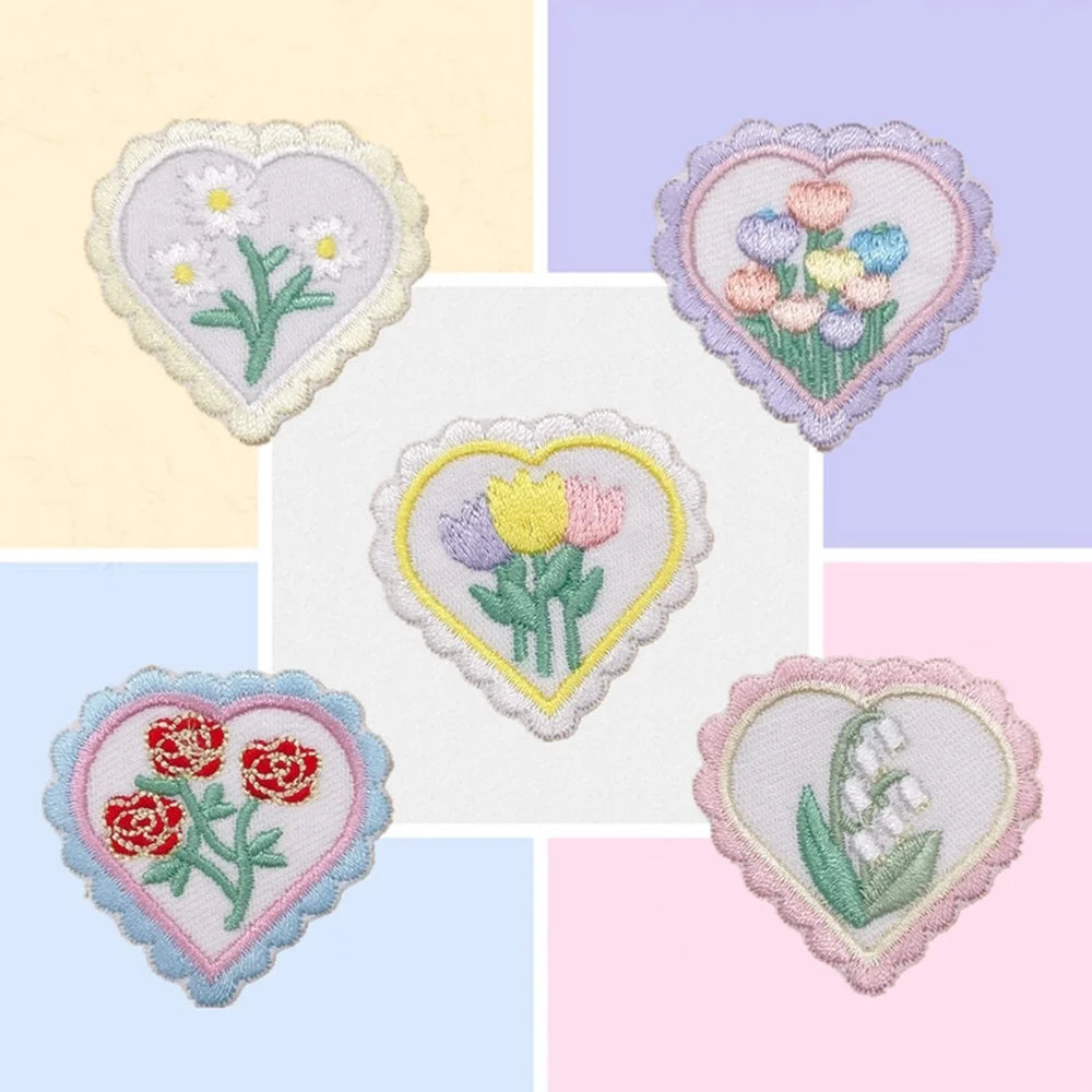 Cute Love Flower Embroidered Patches Creative Self-Adhesive Appliques DIY Craft Decorations - No.1 - 6