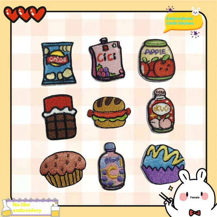 9 Pcs Korean Snack Drink Embroidered Patches Creative Self-Adhesive Appliques DIY Craft Decorations - 2