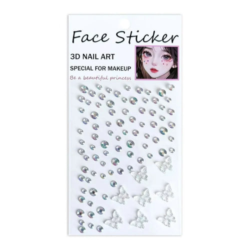 Crystal Stickers Decals Self-Adhesive 3D Nail Art Face Decoration Makeup Accessory DIY Phone Case - Silver Butterfly No.1 - 1