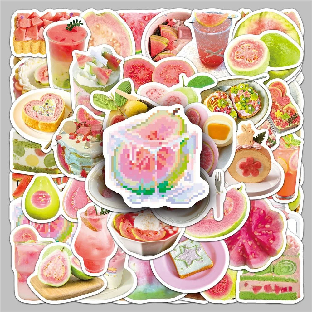 50Pcs  /  Bag Fruit Waterproof Stickers for Luggage Laptop Skateboard Decoration Cartoon Food Theme Vinyl Decals - Guava  /  1843X - 2