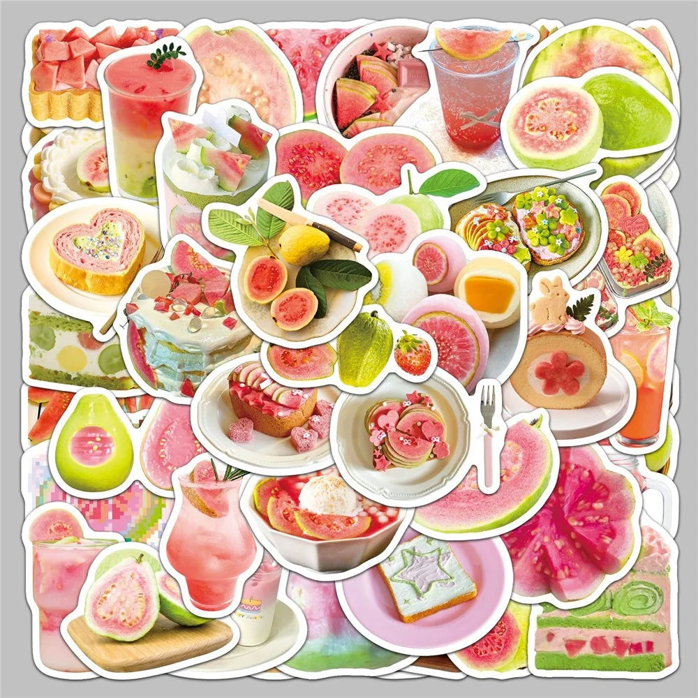 50Pcs  /  Bag Fruit Waterproof Stickers for Luggage Laptop Skateboard Decoration Cartoon Food Theme Vinyl Decals - Guava  /  1843X - 3