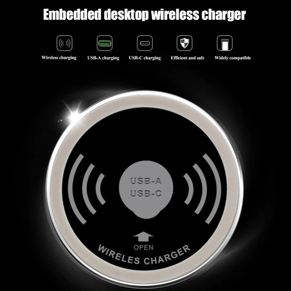 Embedded Desktop Wireless Charger 15W with USB-A and USB-C Charging Port - 5