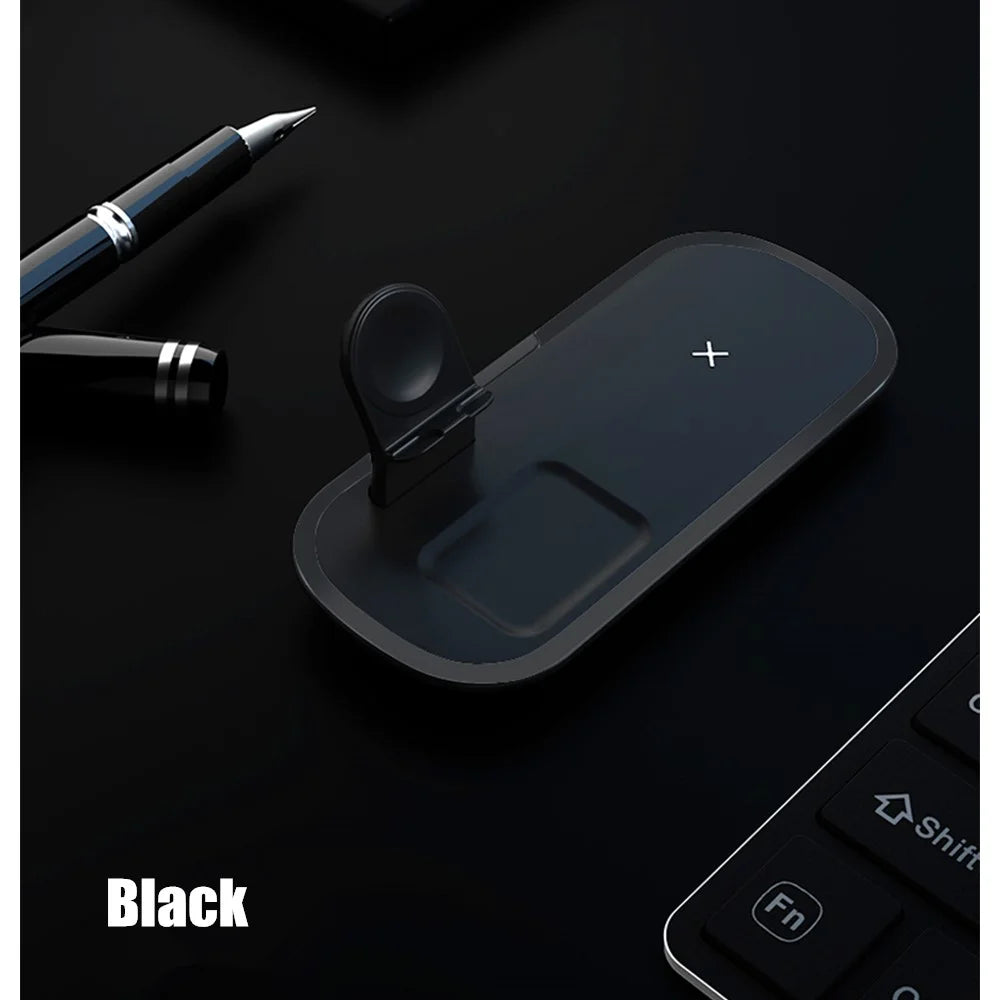 3 in 1 15W Wireless Charger Fast Charging Dock Station for iPhone iWatch AirPods Pro - Black - 2