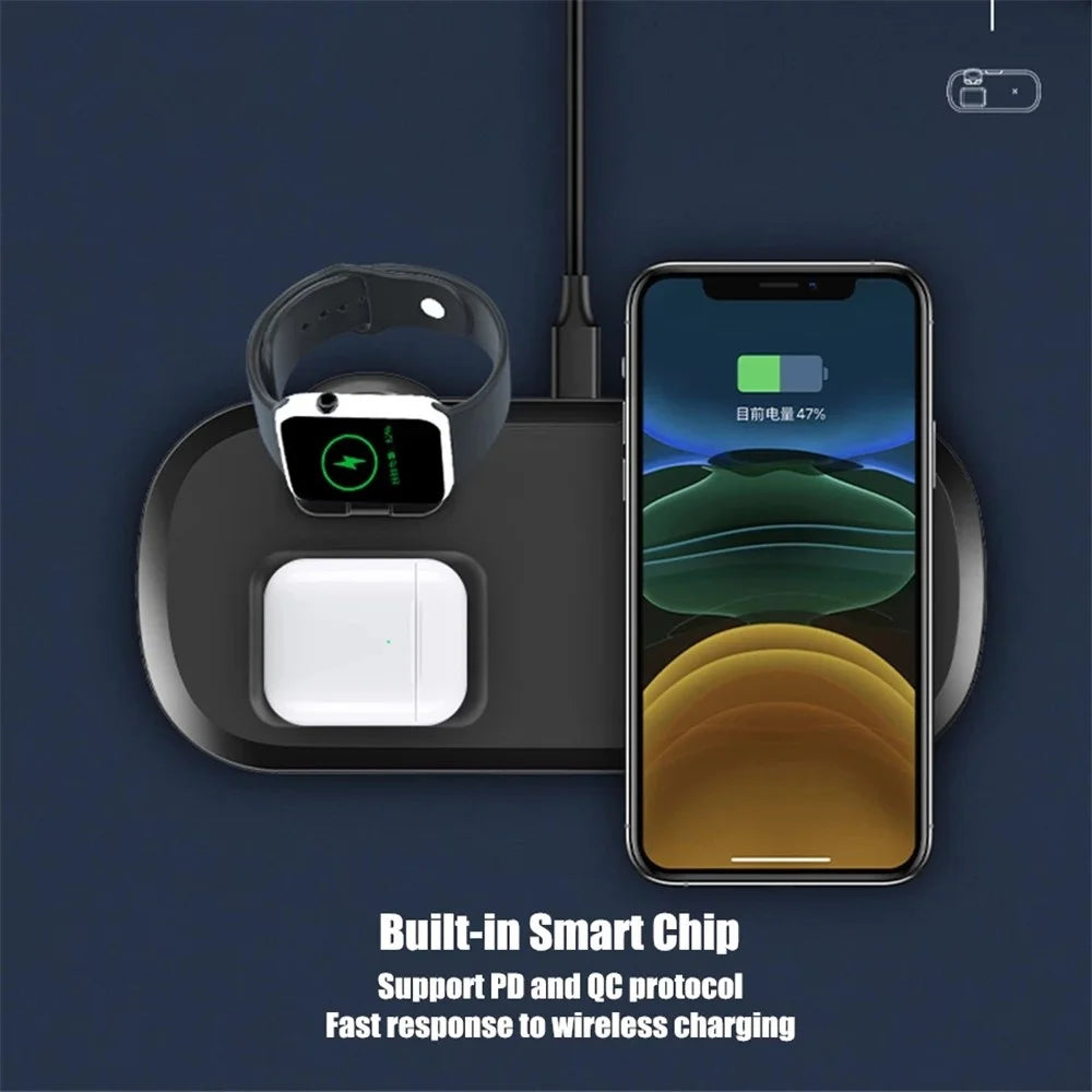 3 in 1 15W Wireless Charger Fast Charging Dock Station for iPhone iWatch AirPods Pro - Black - 3