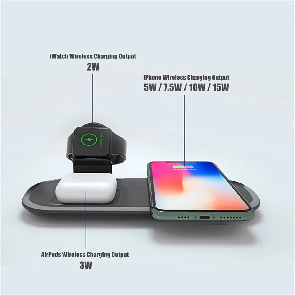 3 in 1 15W Wireless Charger Fast Charging Dock Station for iPhone iWatch AirPods Pro - Black - 4