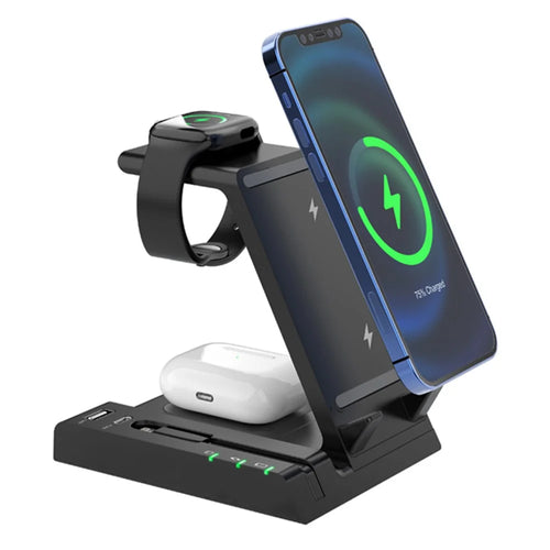 D2 6 in 1 Wireless Charger Dock Station with Type-C Port [Support Wireless and Wired Output] - Black - 1