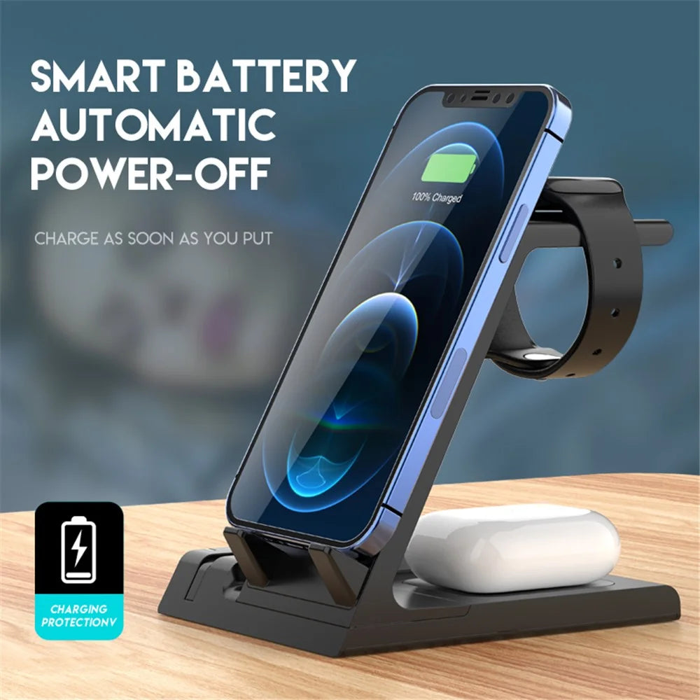D2 6 in 1 Wireless Charger Dock Station with Type-C Port [Support Wireless and Wired Output] - Black - 3
