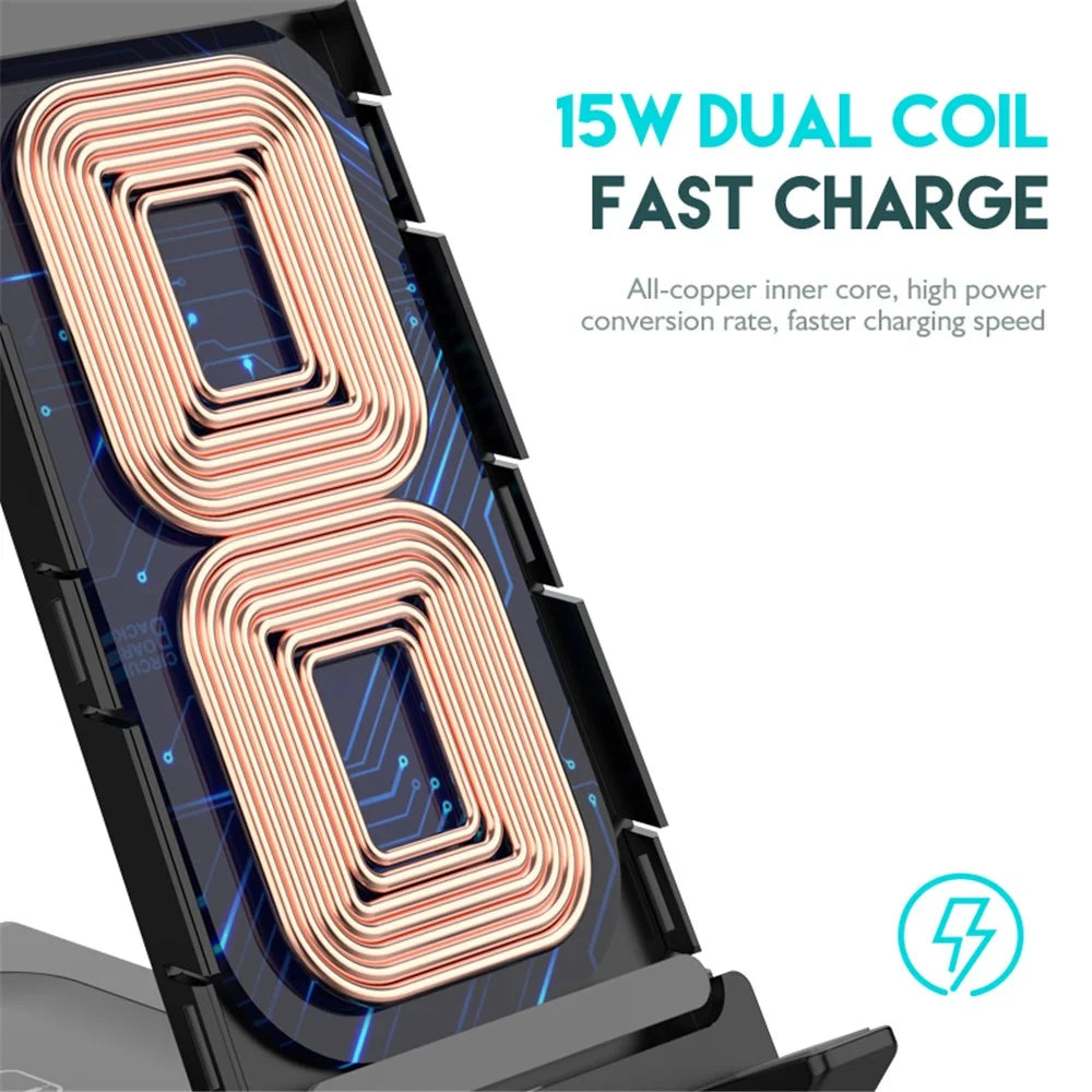 D2 6 in 1 Wireless Charger Dock Station with Type-C Port [Support Wireless and Wired Output] - Black - 4