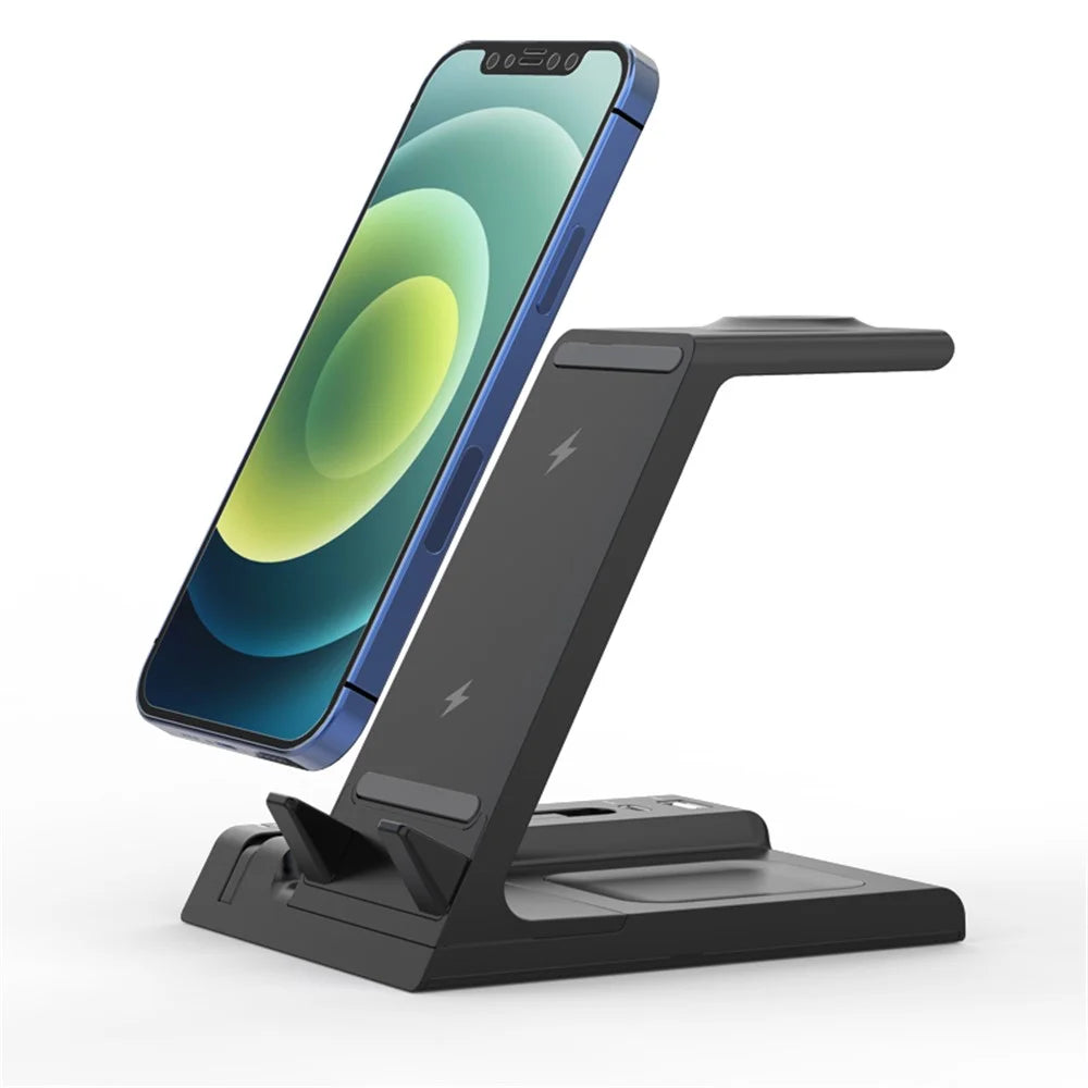 D2 6 in 1 Wireless Charger Dock Station with Type-C Port [Support Wireless and Wired Output] - Black - 5