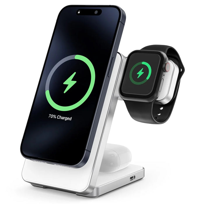 YF-M8 Qi2 Certified Aluminum Alloy Frame 3-in-1 Folding 15W Magnetic Wireless Charger - White - 2