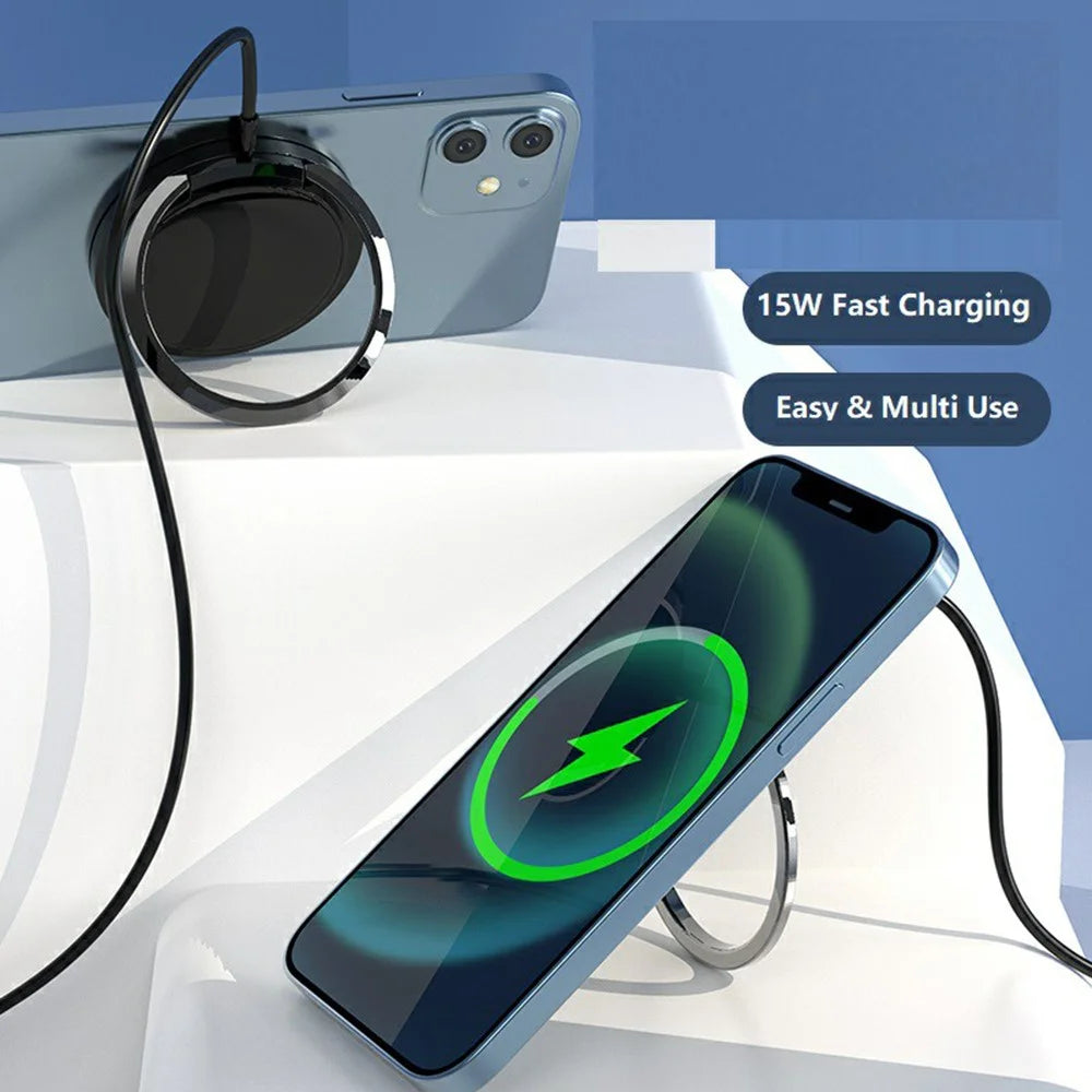 Magnetic Wireless Charger for iPhone 12 Series 15W Fast Charging Pad Desk Phone Mount Ring Holder Stand - 2