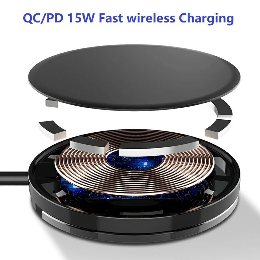 Magnetic Wireless Charger for iPhone 12 Series 15W Fast Charging Pad Desk Phone Mount Ring Holder Stand - 6
