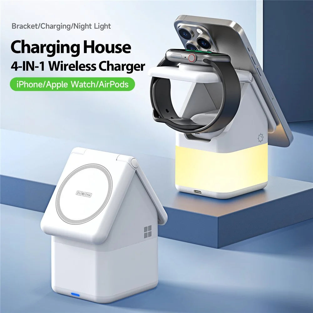 DUZZONA W20 15W Wireless Charging Station 4-in-1 Multi Charger for iPhone 16 Series / Apple Watch 10 / AirPods 4 - White - 4