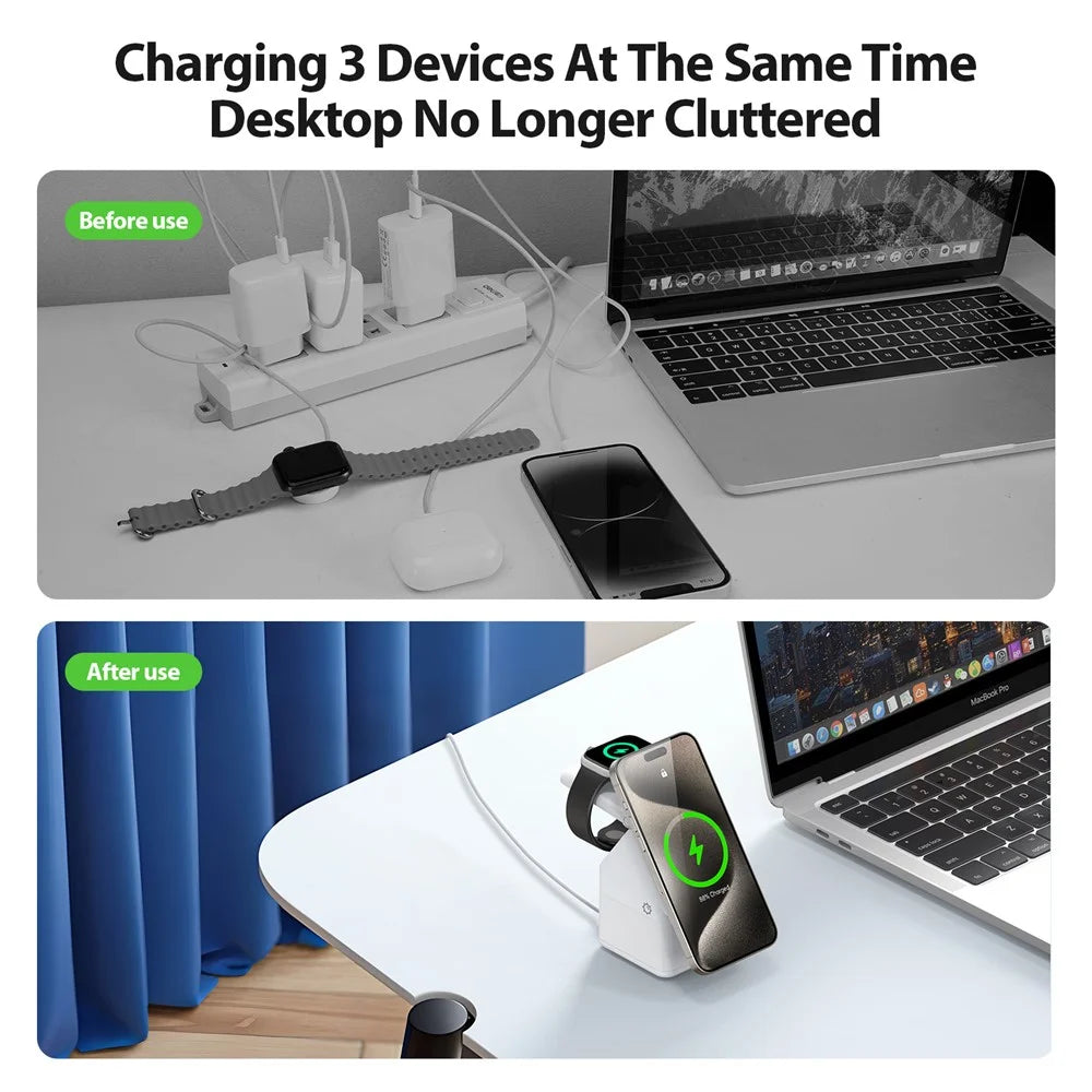 DUZZONA W20 15W Wireless Charging Station 4-in-1 Multi Charger for iPhone 16 Series / Apple Watch 10 / AirPods 4 - White - 5