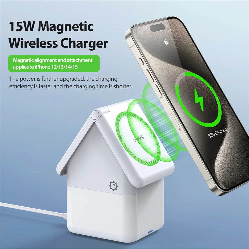DUZZONA W20 15W Wireless Charging Station 4-in-1 Multi Charger for iPhone 16 Series / Apple Watch 10 / AirPods 4 - White - 6