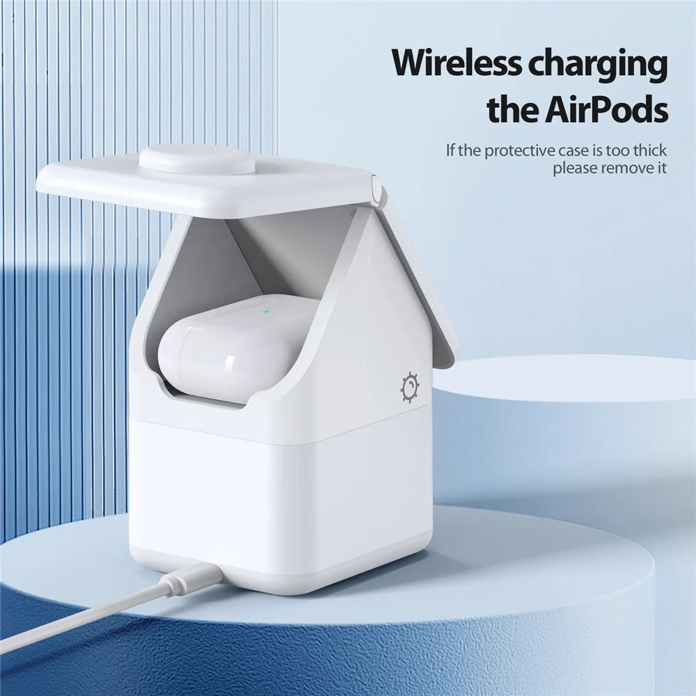 DUZZONA W20 15W Wireless Charging Station 4-in-1 Multi Charger for iPhone 16 Series / Apple Watch 10 / AirPods 4 - White - 7