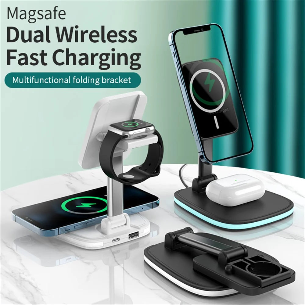 LFX-171 3 in 1 Foldable Wireless Charger Stand Fast Charging Dock Station for iPhone 12 Series/AirPods/Apple Watch - Black - 2