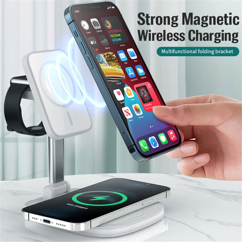 LFX-171 3 in 1 Foldable Wireless Charger Stand Fast Charging Dock Station for iPhone 12 Series/AirPods/Apple Watch - Black - 3